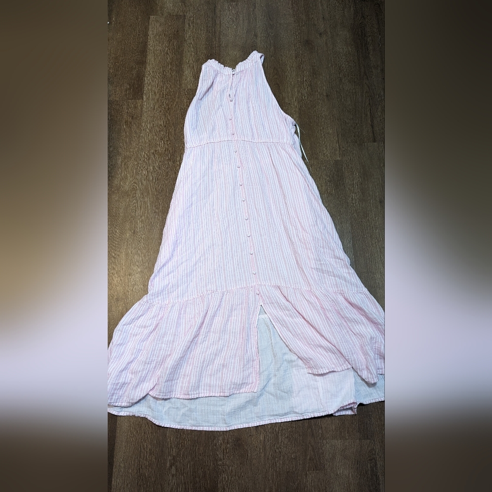 Pink and white stripe maxi dress